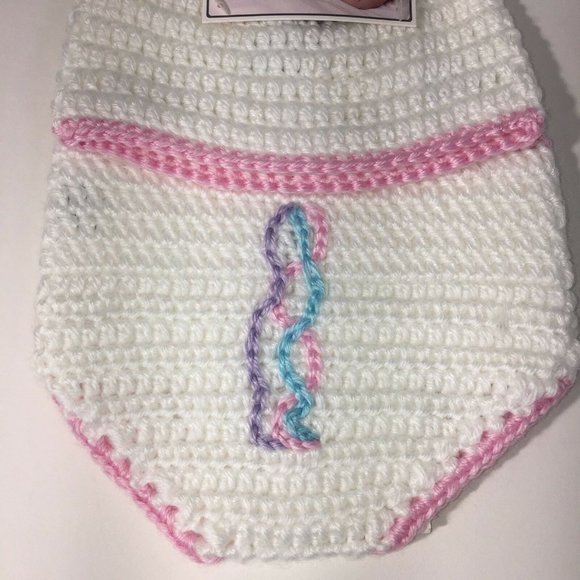 Hand Crocheted Hat And Diaper Cover Unicorn Sz 0-9 Months Infant Baby Photo New - Picture 8 of 12